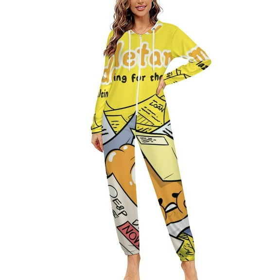 Gudetama Unisex Onesie Pajamas Zipper Jumpsuit Hooded One Piece Sleepwear for Family Mens Womens