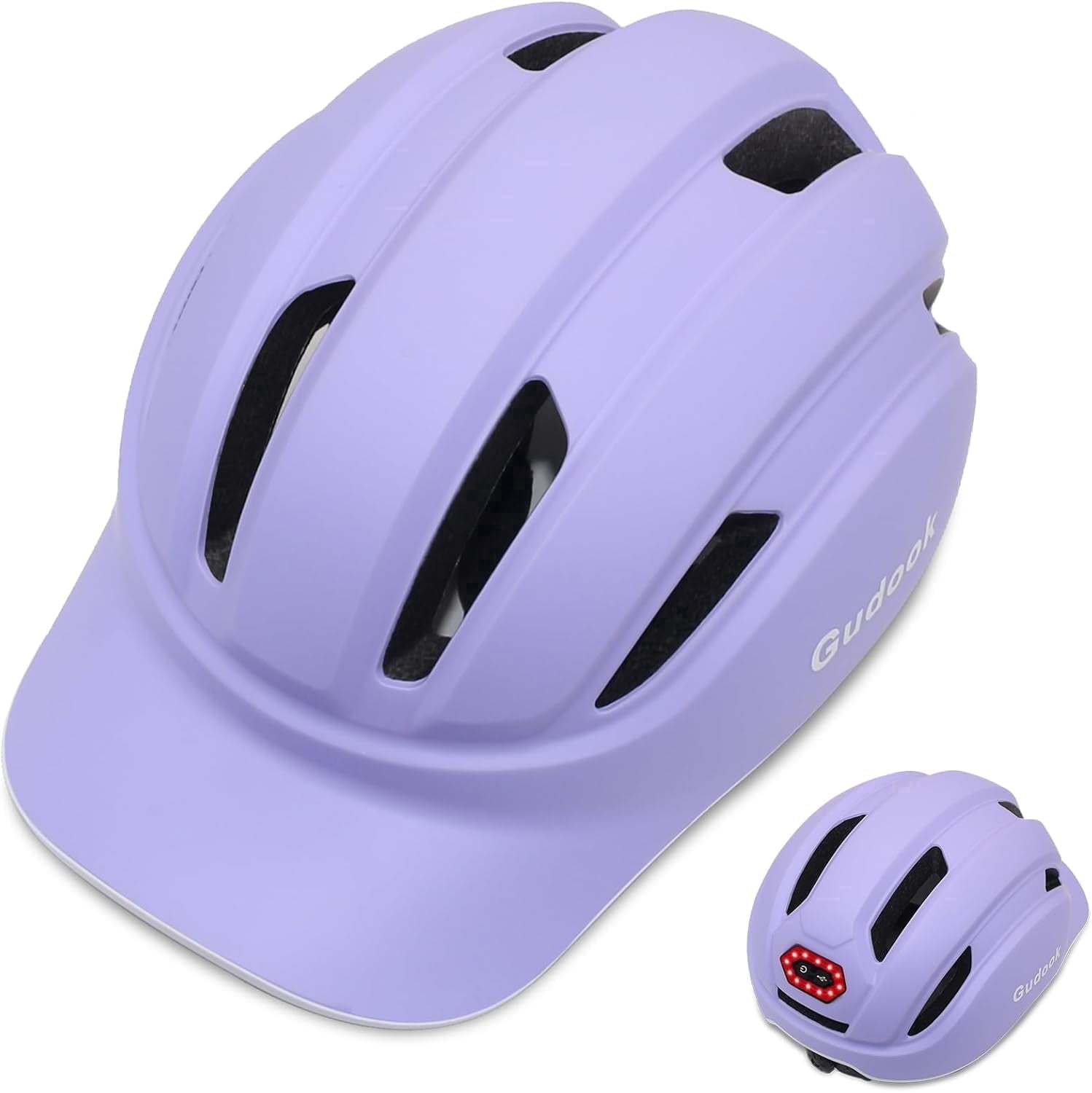 Gudook Adult Bike Helmet for Men - Women Bicycle Helmet with LED Rear Light - Certified Comfort Adjustable Baseball Cap Style Cycling Helmets for Urban Commuter Road Biking Scooter