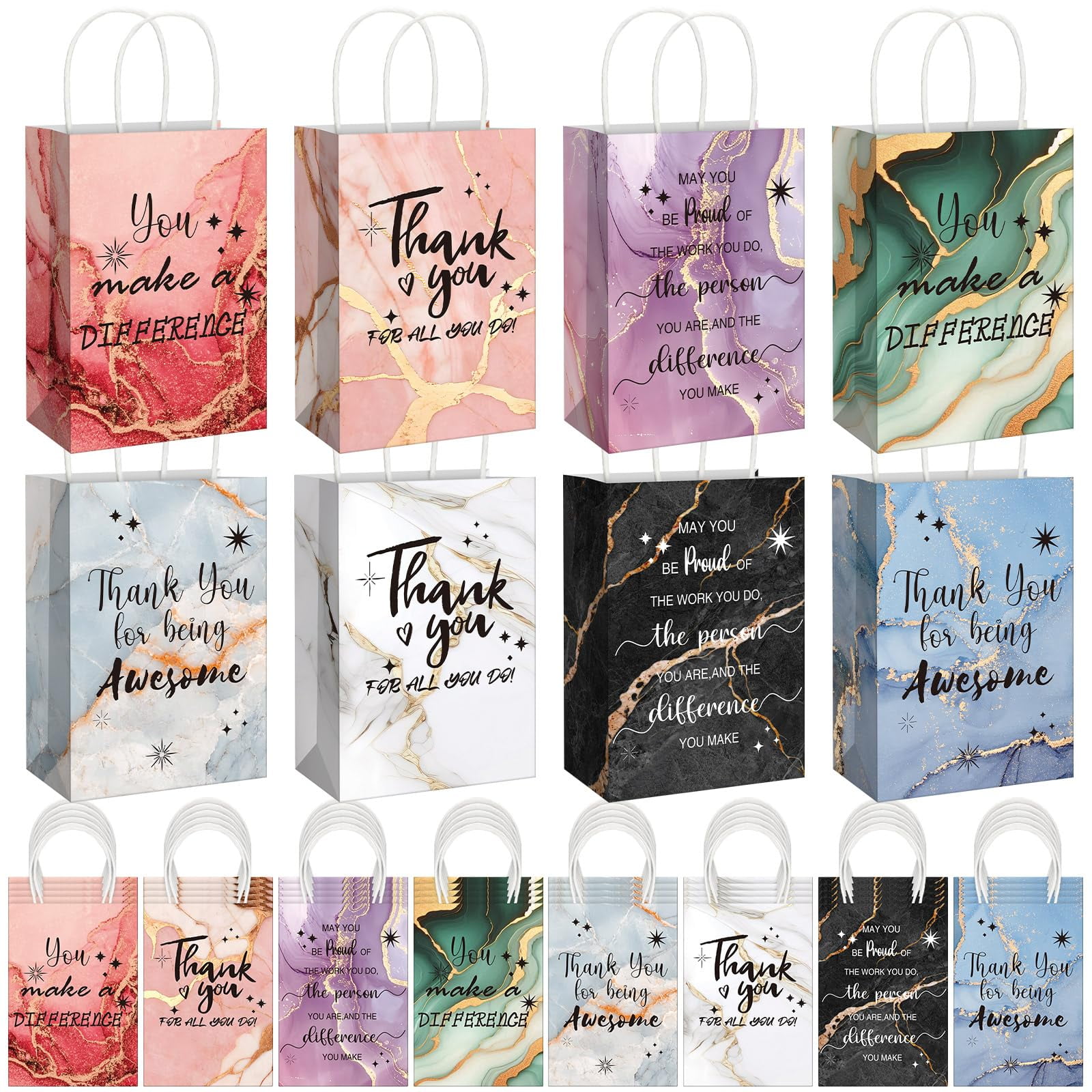 10 Pcs Thank You Tote Bags Bulk For Appreciation Gifts | Teacher, Nurse, Employee, Volunteer - Multiple Designs, Large Capacity