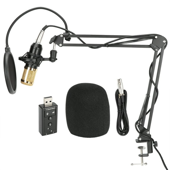 Gueiykk Condenser Microphone Bundle Studio Mic Kit with Pops Filter Boom Arm for PC Podcast