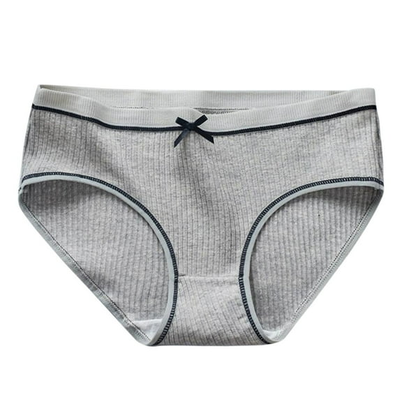 Gueiykk Women Cotton Bow Panties Breathable Underwear Striped Briefs Mid Waist Underpants
