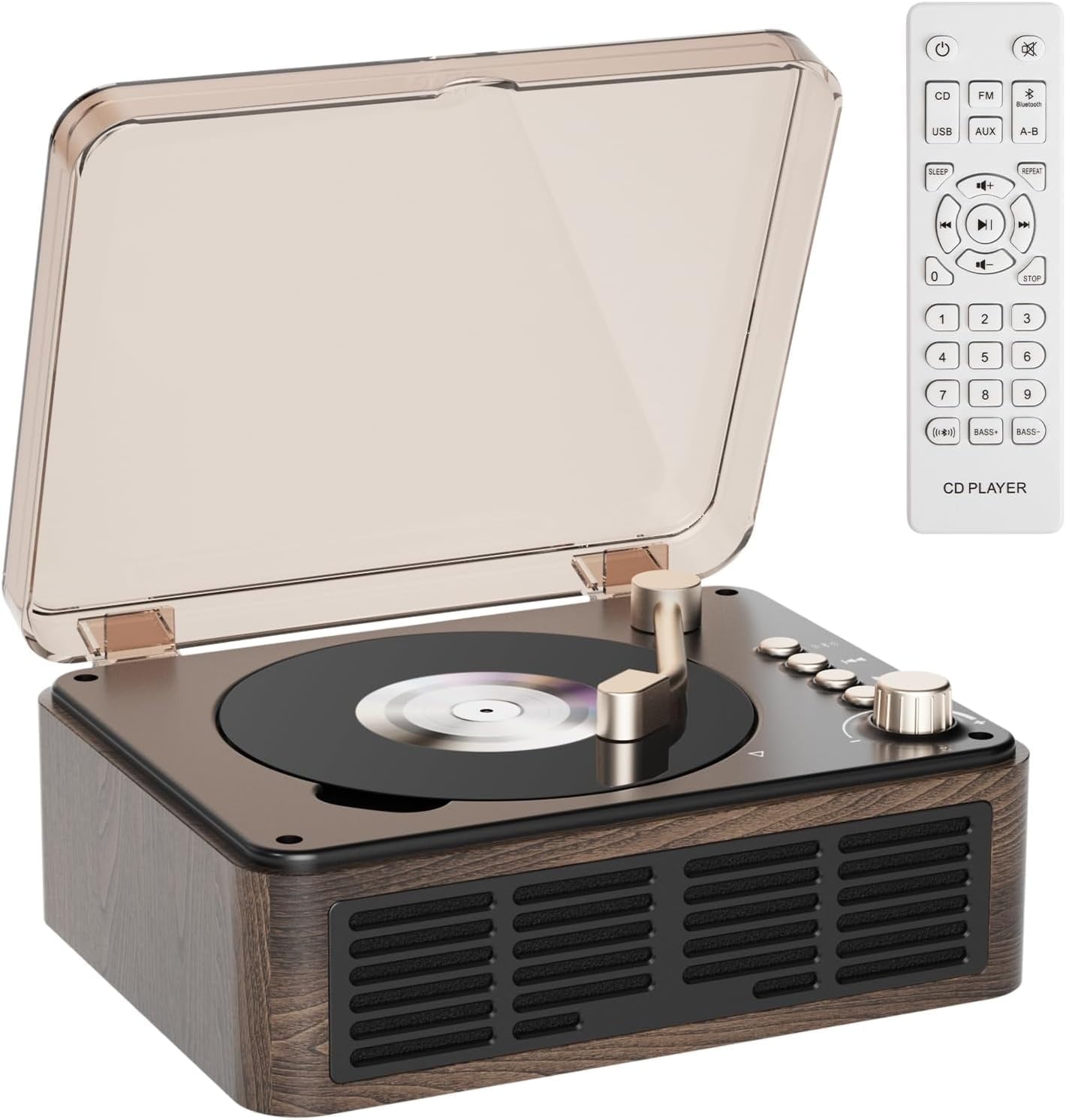 Gueray CD Player with Hifi Stereo Sound Vintage CD Player Bluetooth CD Raido Player with Speakers & FM Radio Retro Support USB & AUX Playback for Audio Books