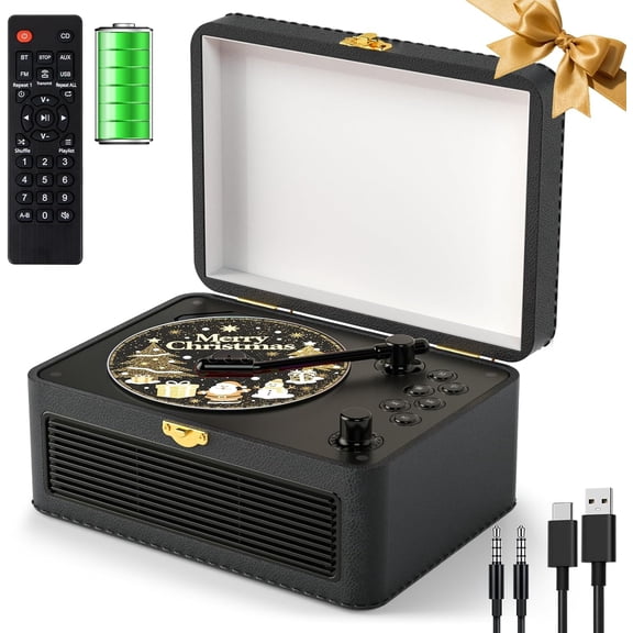 Gueray CD Player Portable Bluetooth: Retro CD Players with Speakers Vintage CD-Player 3600mAh Rechargeable & Radio & Remote Control Support USB/AUX Playback Headphone Jack