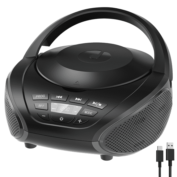 Gueray CD Player Portable Boombox: Home Audio CD Players with Speakers FM Radio AUX Input Support Headphones Playlist Mode PROG Playback for Outdoor Indoor