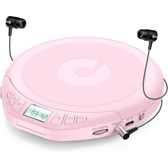 Gueray CD Player Portable CD Discman: with Earphones Portable CD Player for Car with Anti-Skip Shockproof Personal CD Player with LCD Display