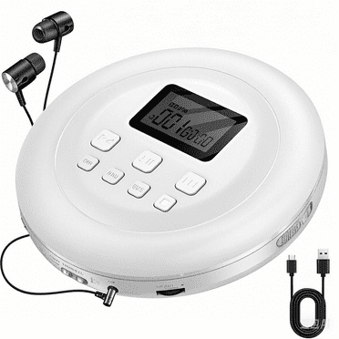 Gueray CD Player Portable CD Walkman Portable CD Player for Car Anti-Skip Shockproof Personal CD Player with Headphones Jack USB AUX & LCD Display CD Disc Memory Function (White)