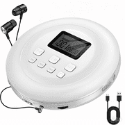 Gueray CD Player Portable Walkman, CD Player for Car Anti-Skip Shockproof, CD Players for Home with Headphones Jack USB AUX & LCD Display CD Disc, White