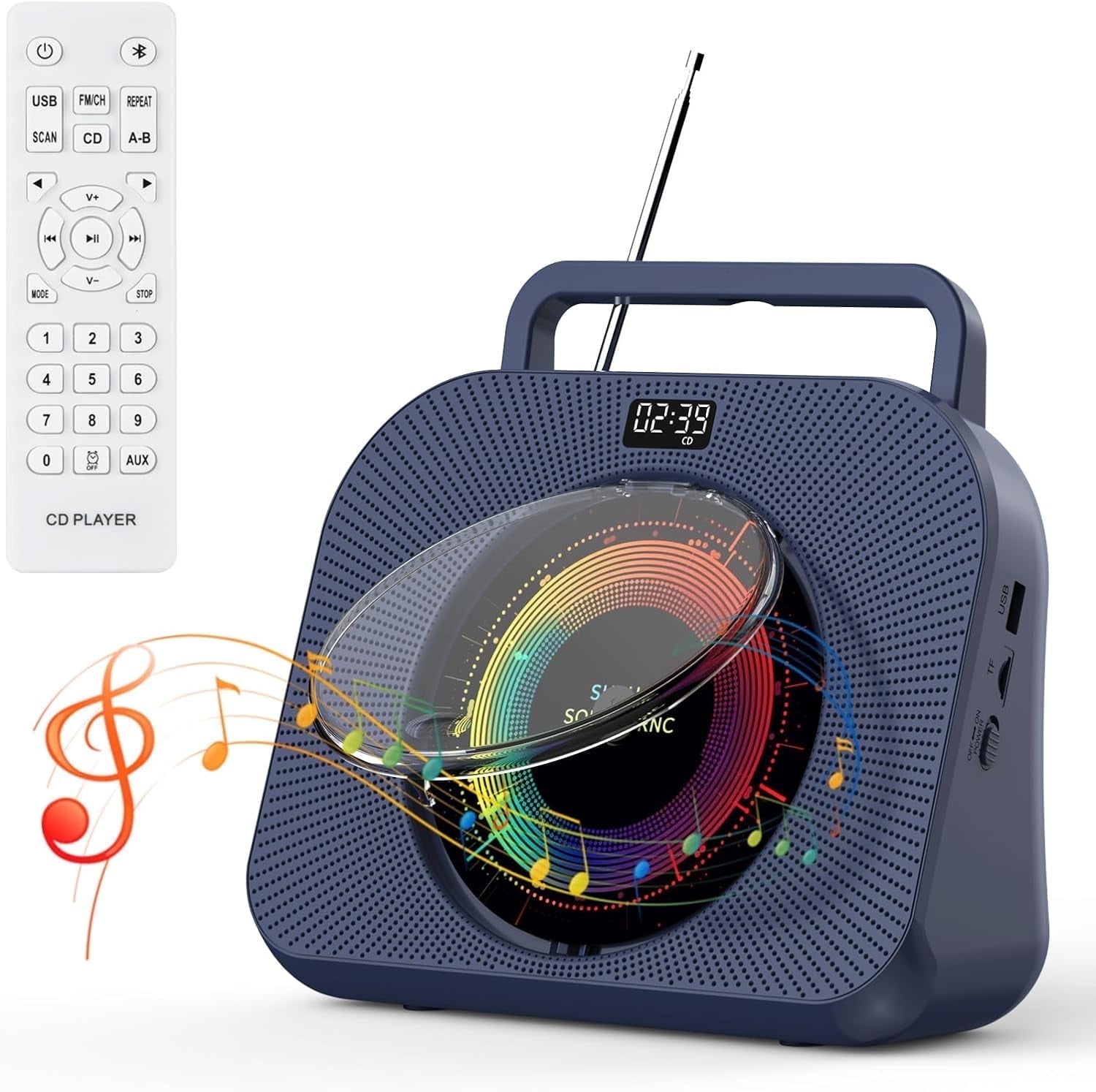 Gueray CD Player for Home, Bluetooth Desktop CD Player with Speakers, Headphone Jack FM Radio CD Player with Remote Control