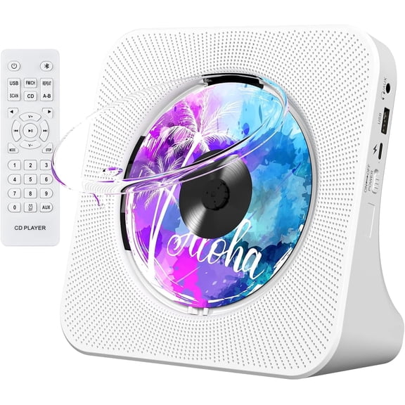 Gueray Portable CD Player with Bluetooth, Desktop CD Music Players for Home Built-in Double HiFi Sound Speakers, Support AUX&USB Headphone Jack, FM Radio Boombox, LCD Screen Display for Kids Gift