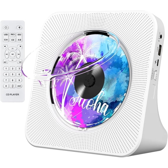 Gueray Portable CD Player with Bluetooth, Desktop CD Music Players for Home Built-in Double HiFi Sound Speakers, Support AUX&USB Headphone Jack, FM Radio Boombox, LCD Screen Display for Kids Gift