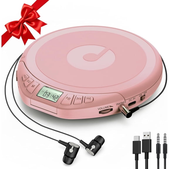 Gueray Portable CD Player for Car with Earphones LCD Display, Personal Disc CD Players for Home, Sports Supports MP3 WMA PROG & Memory Function