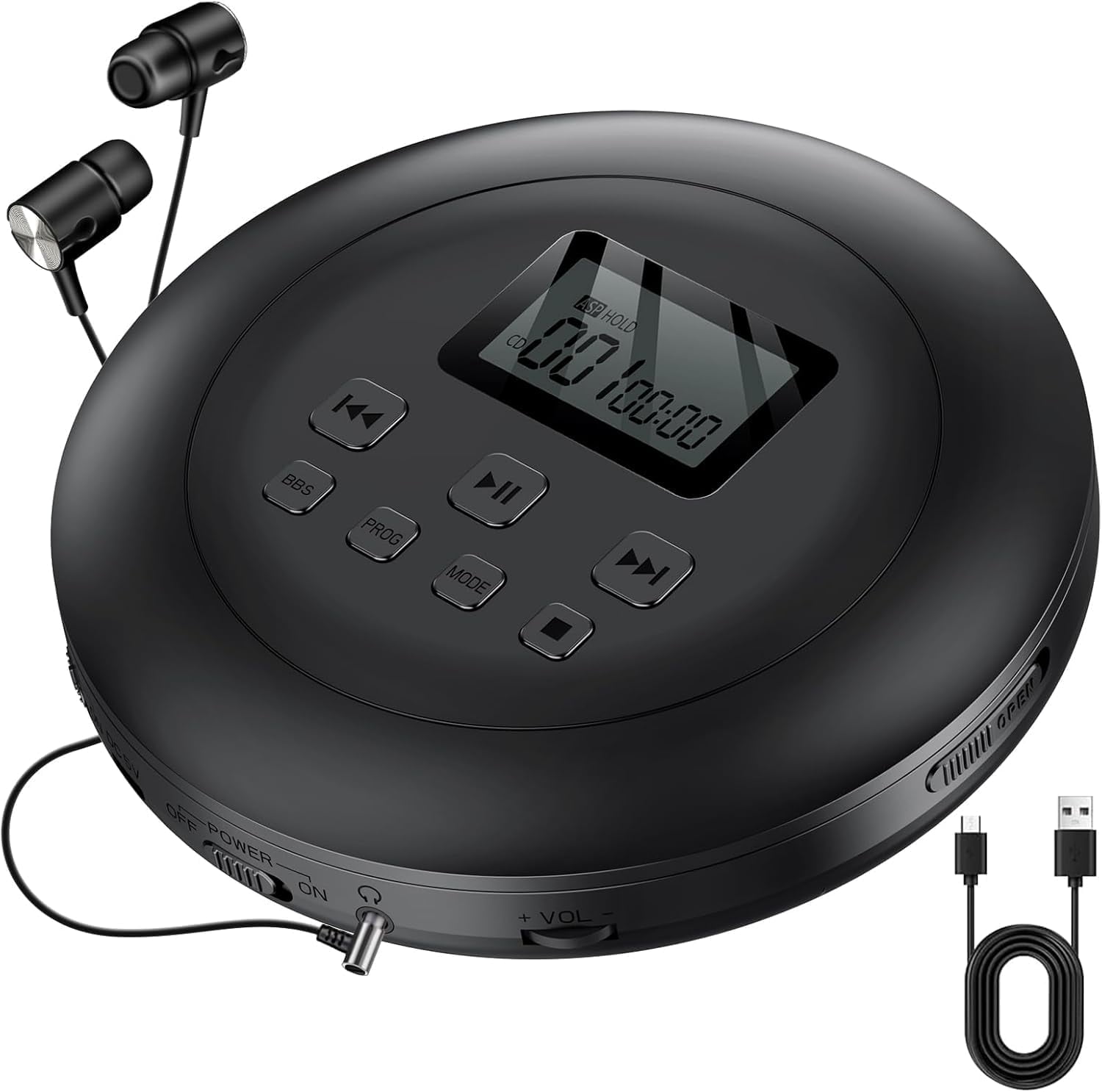 Gueray Portable CD Player with Dual Stereo Speakers, Rechargeable CD Player for Car, Walkman CD Players for Home with Headphones and AUX Cable