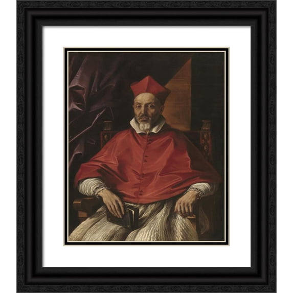 Guercino 12x14 Black Ornate Wood Framed Double Matted Museum Art Print Titled: Cardinal Francesco Cennini (1625)