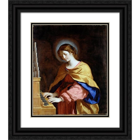 Guercino 12x14 Black Ornate Wood Framed Double Matted Museum Art Print Titled: St. Cecilia