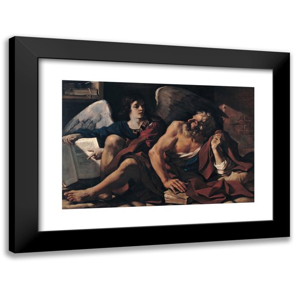 Guercino 14x11 Black Modern Framed Museum Art Print Titled - Saint Matthew and the Angel (1622)
