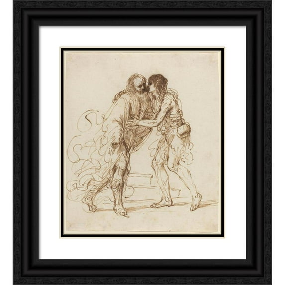 Guercino 15x17 Black Ornate Wood Framed Double Matted Museum Art Print Titled - The Return of the Prodigal Son (C. 1640)