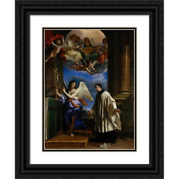 Guercino 15x18 Black Ornate Wood Framed Double Matted Museum Art Print Titled - The Vocation of Saint Aloysius (Luigi) Gonzaga (ca. 1650)