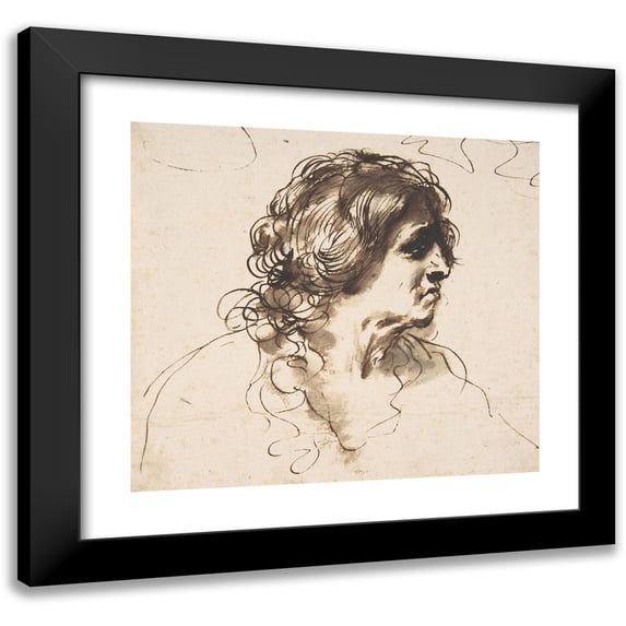 Guercino 16x15 Black Modern Framed Museum Art Print Titled - Bust of a Man Facing Right (1591-1666)