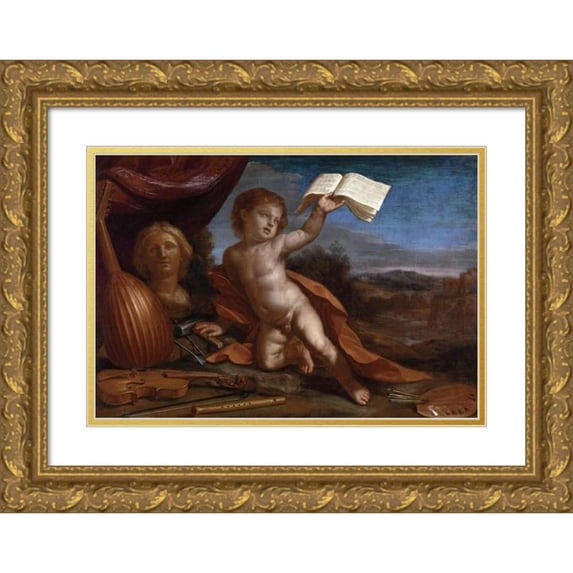 Guercino 18x13 Gold Ornate Wood Frame and Double Matted Museum Art Print Titled - Virtuous Love