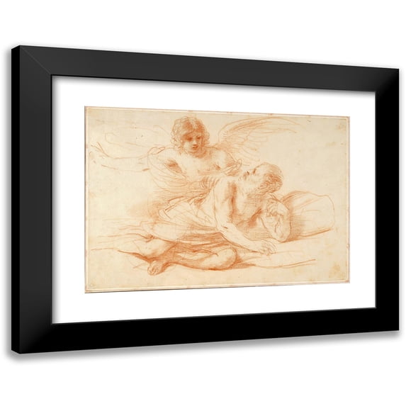 Guercino 18x14 Black Modern Framed Museum Art Print Titled - St Peter and the Angel (Early 1650s)