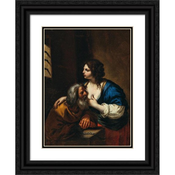 Guercino 19x24 Black Ornate Framed Double Matted Museum Art Print Titled: Charity Roman