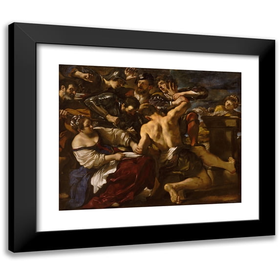 Guercino 24x20 Black Modern Framed Museum Art Print Titled - Samson Captured by the Philistines (1619)
