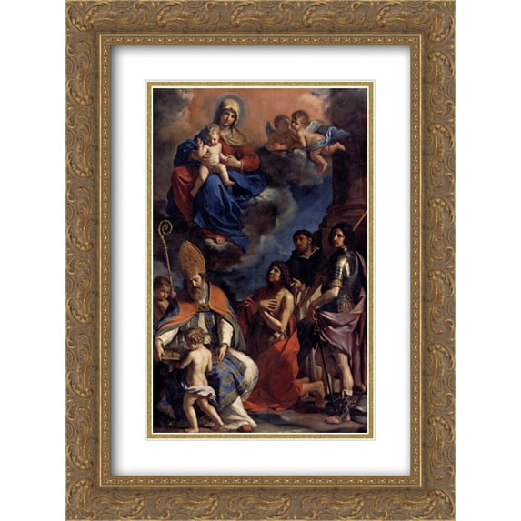 Guercino 2x Matted 20x24 Gold Ornate Framed Art Print 'Virgin and Child with Four Saints '