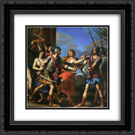 Guercino 2x Matted 22x20 Black Ornate Framed Art Print 'Hersilia Separating Romulus and Tatius '