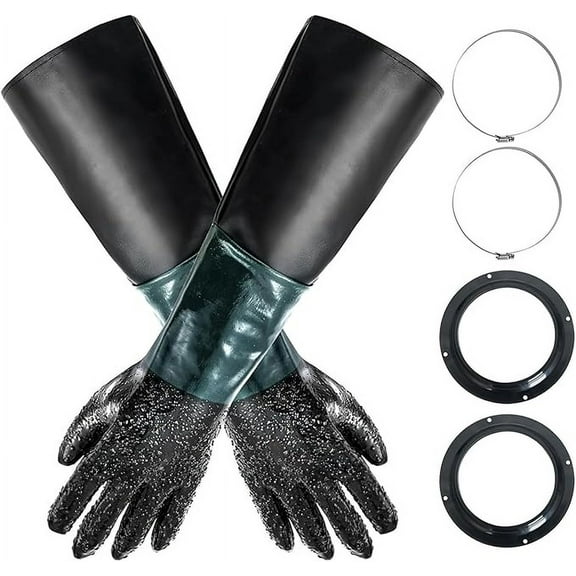 Guerkuk Sandblasting Gloves | 1 Pair 23.6" Blasting Gloves with O Rings for Sandblast Cabinet Sandblasting Gloves