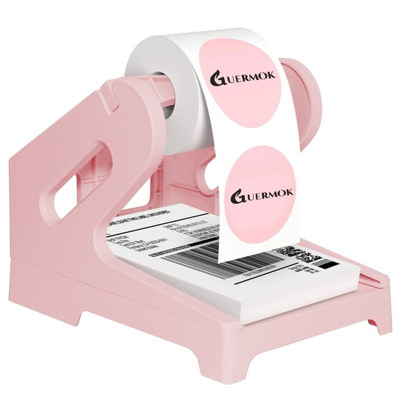 GUERMOK Thermal Shipping Label Holder for Rolls & Fan-Fold, Fragile Stickers for Shipping, Label Stand Desktop Printer Holder-Home Office Accessory Sticker Dispenser for Holographic (Pink)