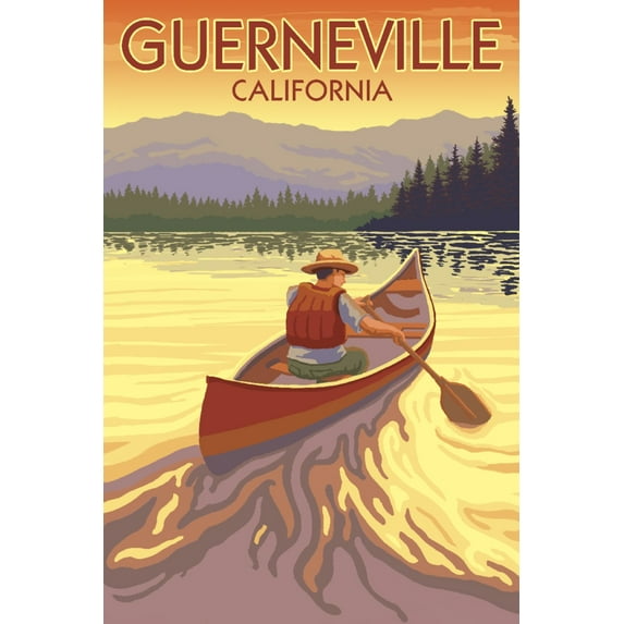 Guerneville, California, Canoe on Lake at Sunset (36x54 Giclee Gallery Art Print, Vivid Textured Wall Decor)