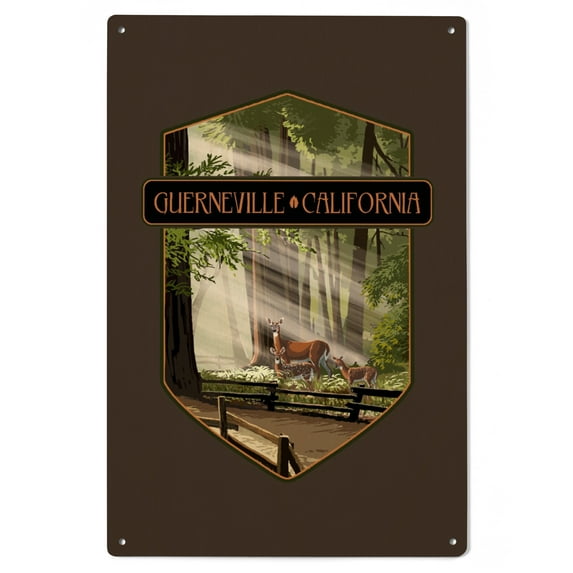 Guerneville, California, Deer and Fawns, Contour Birch Wood Wall Sign (6x9 Rustic Home Decor, Ready to Hang Art)