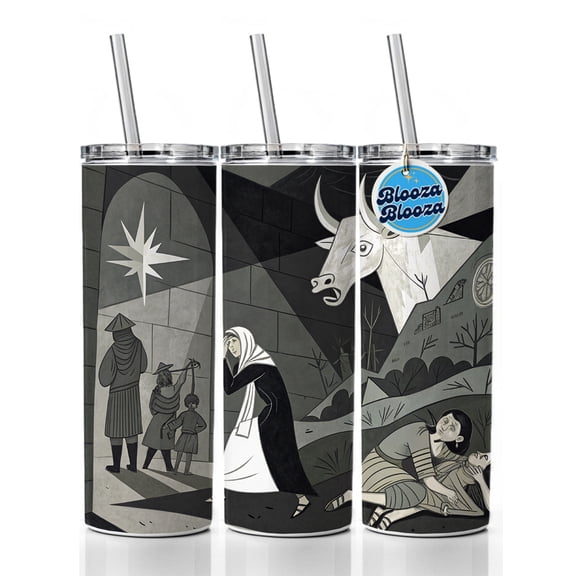 Guernica By Pablo Picasso Parody 20oz Insulated Water Bottle Skinny Tumbler Includes Straw