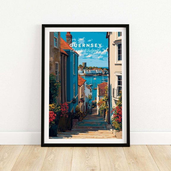 Guernsey Channel Islands Harbour Print British Seaside Decor