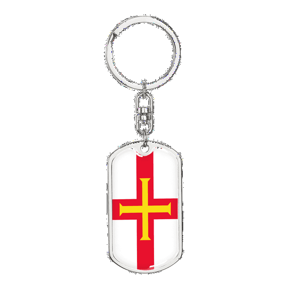 Guernsey Flag Swivel Keychain Dog Tag Stainless Steel or 18k Gold