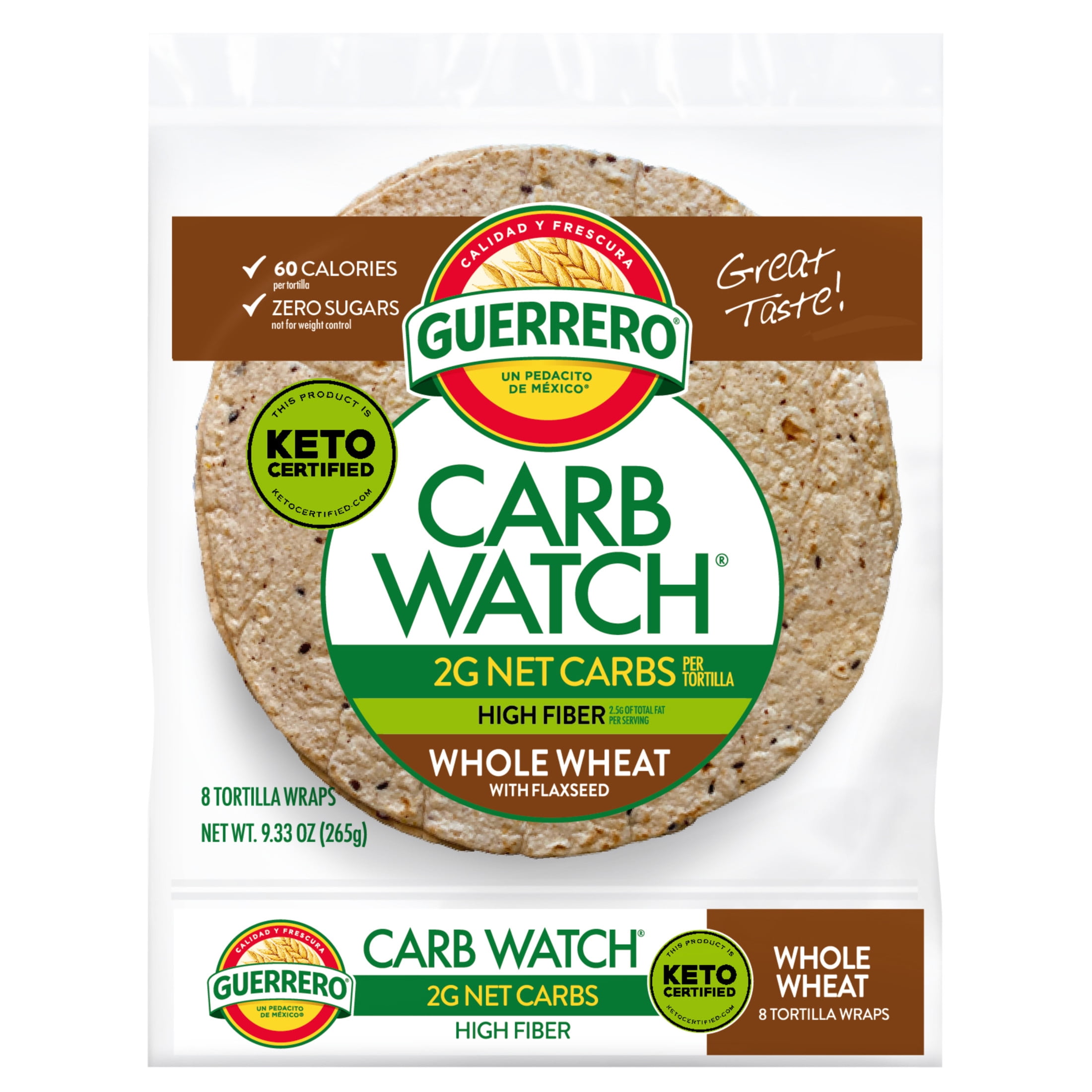 Guerrero Carb Watch Whole Wheat with Flaxseed Flour Tortillas, 8 Count