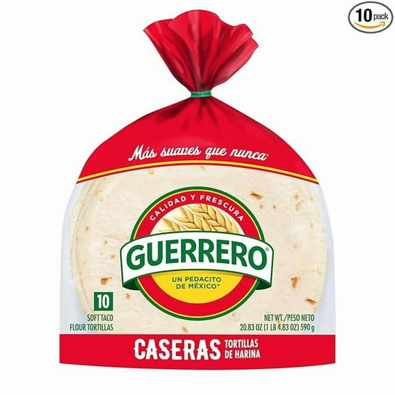 Guerrero Caseras Soft Taco Flour Tortillas, Medium Size, Salsa, 10 Count