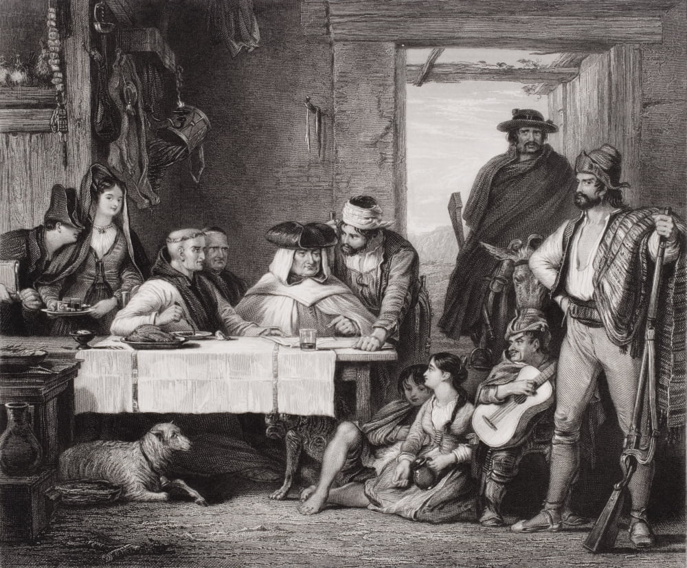 Guerrilla Council Of War Sketched By Sir David Wilkie Engraved By J C Armytage Canvas Art - Ken Welsh Design Pics (16 x 13)