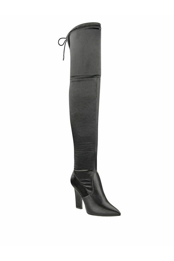 Angeley 9 Fabric Knee High Party Boots Block Heel Glamour Pointed Toe New