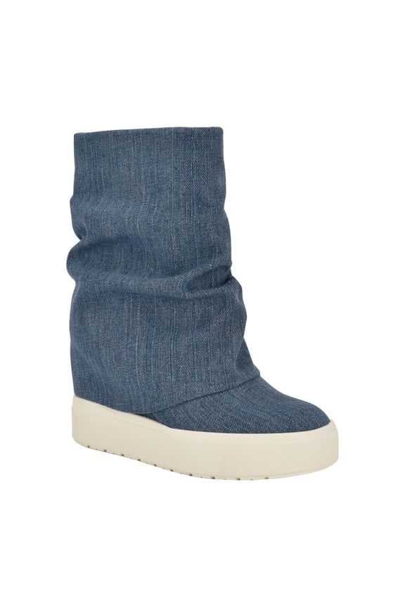 BLUE DENIM Women's Guinna Fold Over Slouchy Silhouette Booties, US 9.5