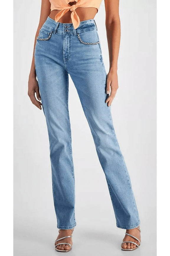 BREATHLESS Women's Embellished Shape up Straight Leg Jeans, US W28x L30