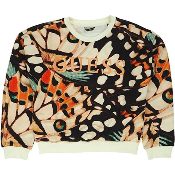 Guess BUTTERFLIES PRINT Girls' French Terry Glitter Logo Sweatshirt, US 8