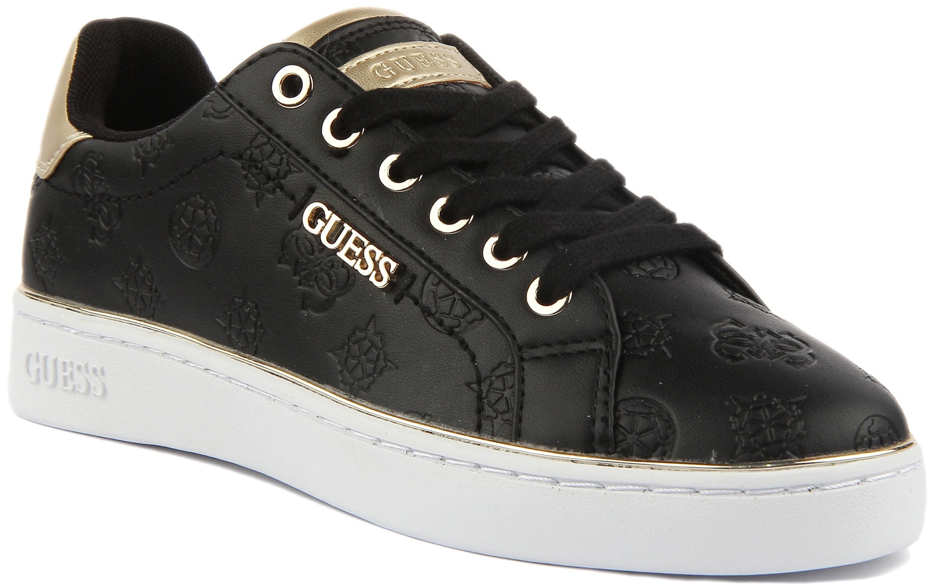 Guess Beckie Women's Low Top Lace Up Synthetic Sneakers In Black