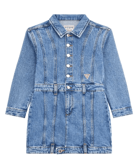 white christmas dresses Guess Factory Eco Deanna Belted Denim Dress