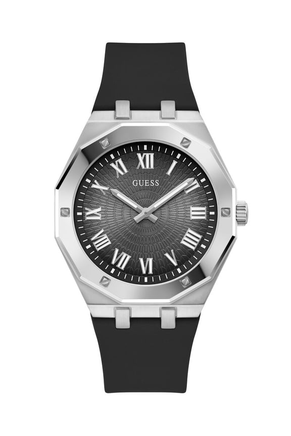 Black Silicone Silver Tone Mens Watch