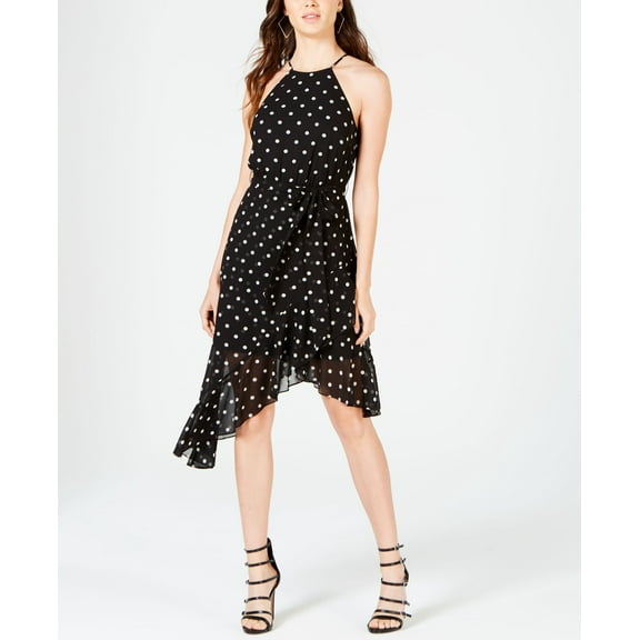 Guess Cecilia Asymmetrical Polka Dot Dress Medium Dot Print Black XS