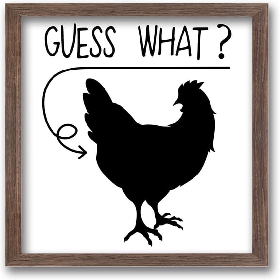 Guess What Chicken Butt Wood Sign with Acrylic Layer 7x7 Inch Farmhouse Family Wall Art Decor Funny Quote Wall Wooden Sign Hanging Frame Sign for Home Living Room Farmhouse Decor Colorful