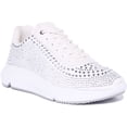 thumbnail image 1 of Guess Deglitz Women's Lace Up Rhinestone Trainers In Silver Size 7.5, 1 of 6