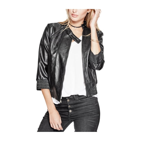 Guess Gabe Faux Leather Bomber Jacket Jet Black S