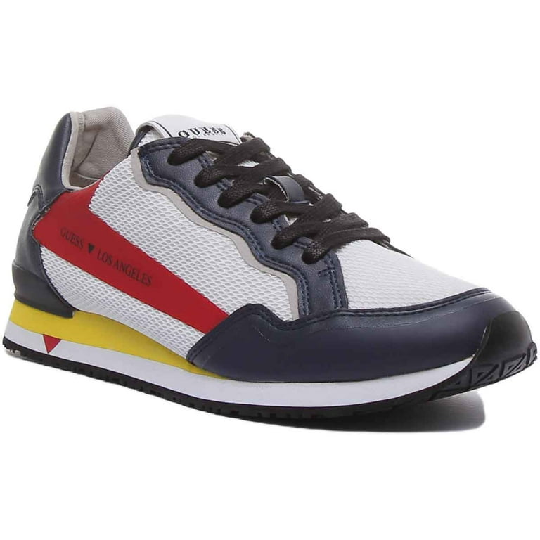 Guess Genova Men's Lace Up Mesh Sneaker In White Navy Red Size